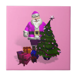 Azulejo De Cerâmica Papai Noel Rosa