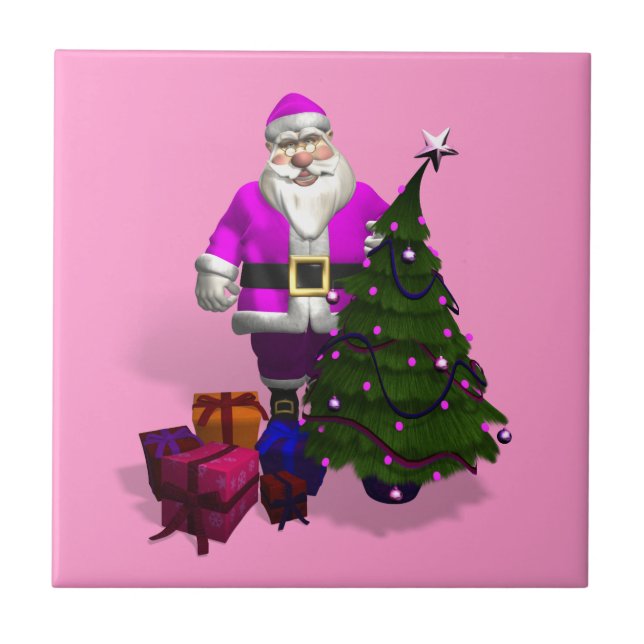 Azulejo De Cerâmica Papai Noel Rosa (Frente)