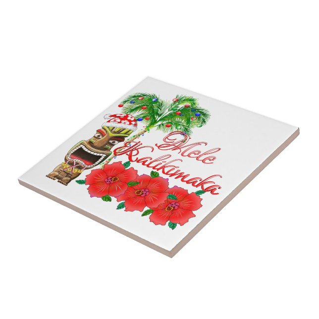 Azulejo De Cerâmica Papai Noel Tiki Mele Kalikimaka (Lateral)