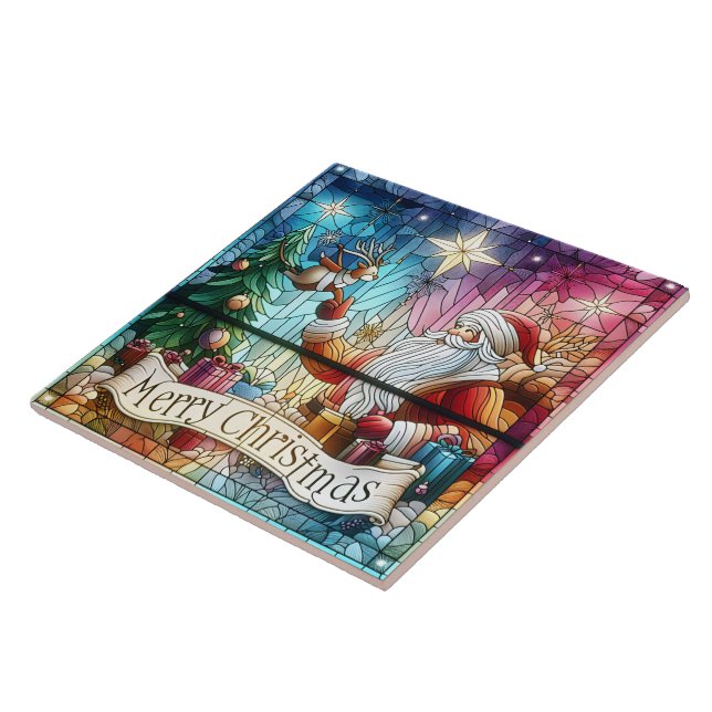 Azulejo De Cerâmica Papais noeis com presentes e renas (Lateral)