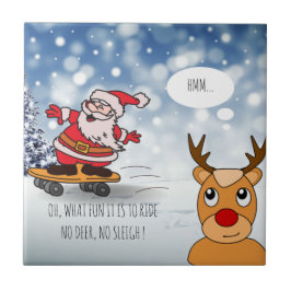 Azulejo De Cerâmica Papais noeis no skate, surra engraçada no inverno