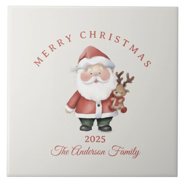 Azulejo De Cerâmica Papais noeis personalizados cor d'água presente de (Frente)