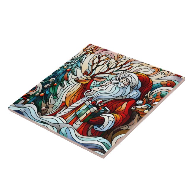 Azulejo De Cerâmica Papais noeis, renas e presentes de árvores" (Lateral)