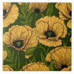 Azulejo De Cerâmica Papanicolau amarelo em verde escuro<br><div class="desc">Padrão vetorial feito de papoilas desenhadas à mão.</div>