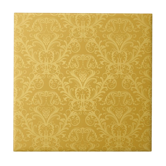 Azulejo De Cerâmica Papel de parede floral dourado luxuoso (Frente)