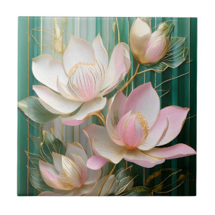 Azulejo De Cerâmica Papel de Parede Florido Arte de Magnólia Japonesa
