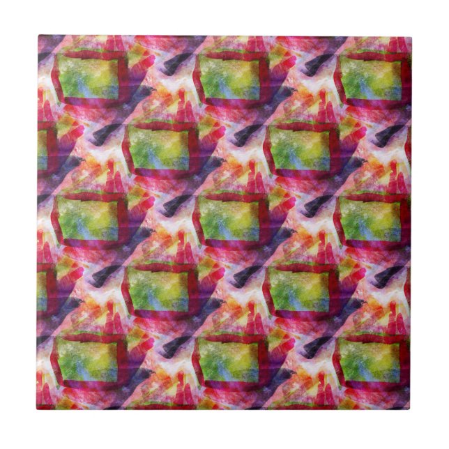 Azulejo De Cerâmica Papel de parede verde, vermelho abstrato (Frente)