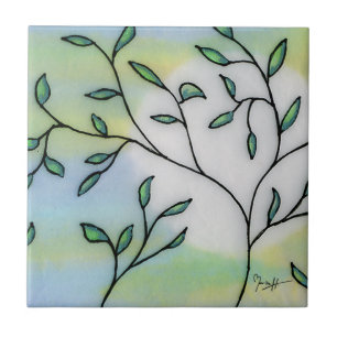 Azulejo De Cerâmica Papel pintado do Mulberry mergulhado com folhas