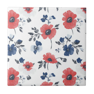 Azulejo De Cerâmica Papoula Coral Naval Botânica Floral