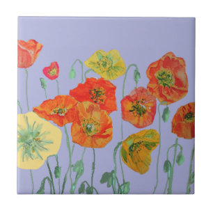 Azulejo De Cerâmica Papoula Laranja Vermelha Papoulas Flor Aquarela Ro