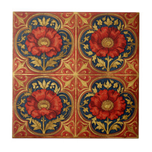 Azulejo De Cerâmica Papoulas geométricas em vermelho dourado de Willia