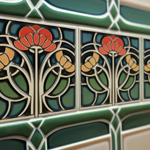 Azulejo De Cerâmica Papoulas Vermelhas Arte Deco Decoração de Parede F