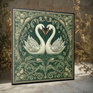 Azulejo De Cerâmica Par de Cisnes Arte Nova Acento Decorativo de Pared