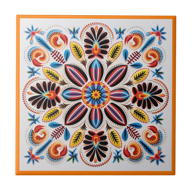 Azulejo de cerâmica para flores de huichol mexican (Frente)