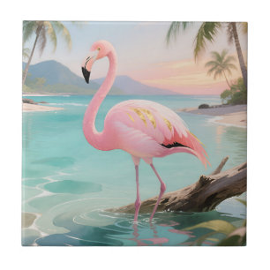 Azulejo De Cerâmica Paraíso Tropical do Flamingo Rosa