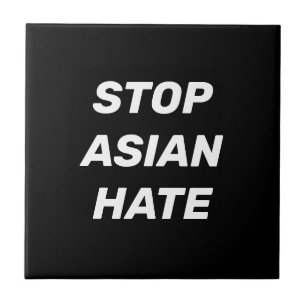 Azulejo De Cerâmica Parar o ódio asiático, sinal branco preto