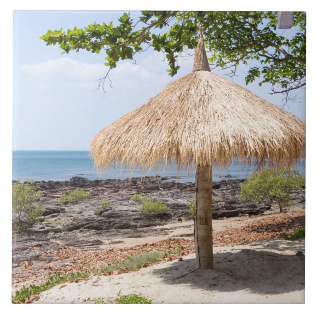 Azulejo De Cerâmica Parasol da palha, Koh Lanta, Krabi, Tailândia (Frente)