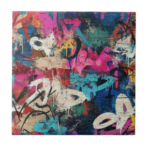 Azulejo De Cerâmica Parede da Cidade com Grafite Grosseiro Rosa Azul P