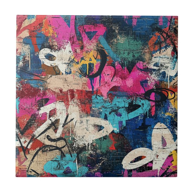 Azulejo De Cerâmica Parede da Cidade com Grafite Grosseiro Rosa Azul P (Frente)