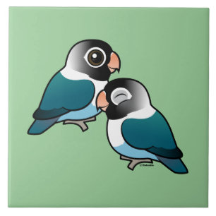 Azulejo De Cerâmica Pares adoráveis mascarados azul do Lovebird