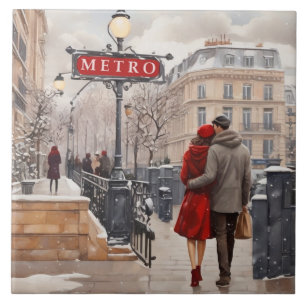 Azulejo De Cerâmica Paris Amor: Caminhada Romântica de Inverno Estação