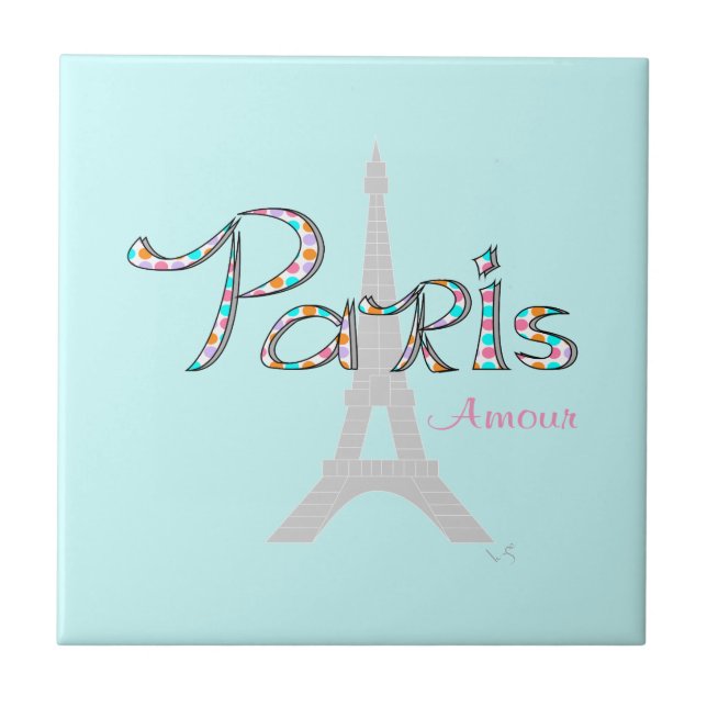Azulejo De Cerâmica PARIS Amour com Torre Eiffel (Frente)