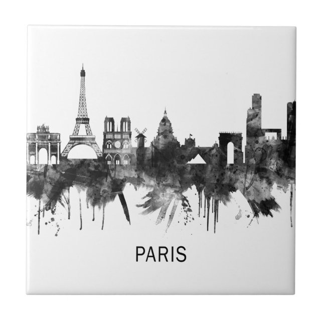 Azulejo De Cerâmica Paris França Skyline BW (Frente)