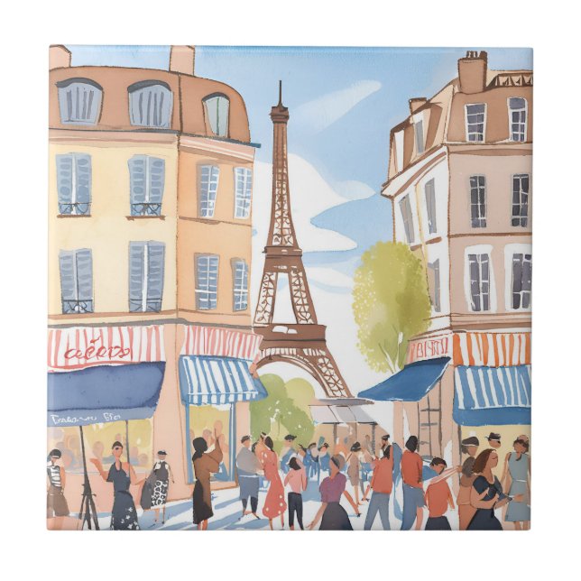 Azulejo De Cerâmica Paris França Torre Eiffel | Aquarela Francesa (Frente)