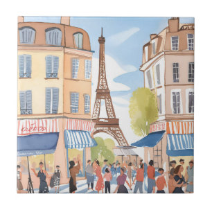 Azulejo De Cerâmica Paris França Torre Eiffel   Aquarela Viagem