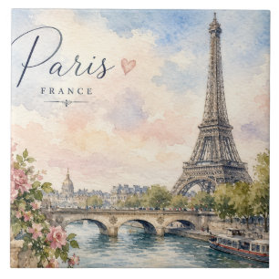 Azulejo De Cerâmica Paris França Torre Eiffel rio Sena