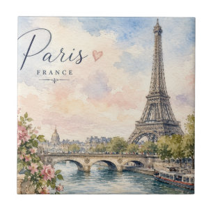 Azulejo De Cerâmica Paris França Torre Eiffel rio Sena