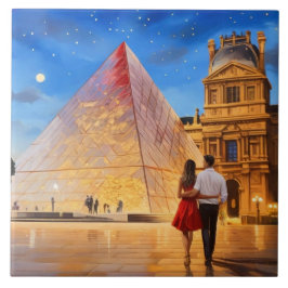 Azulejo De Cerâmica Paris Love: Louvre Museum Pyramid Romantic Couple
