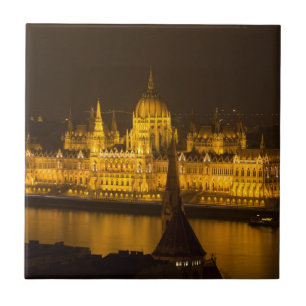 Azulejo De Cerâmica Parlamento húngaro Budapeste por noite