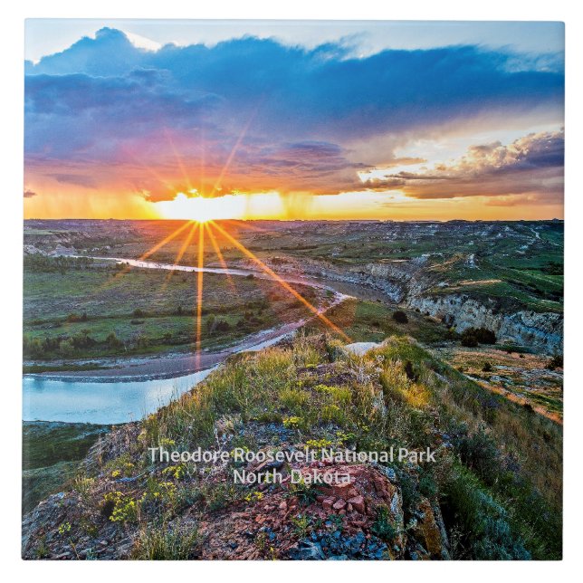 Azulejo De Cerâmica Parque Theodore Roosevelt, da Dakota do Norte (Frente)