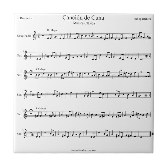 Azulejo De Cerâmica Partitura da canção de ninar de Brahms (Frente)