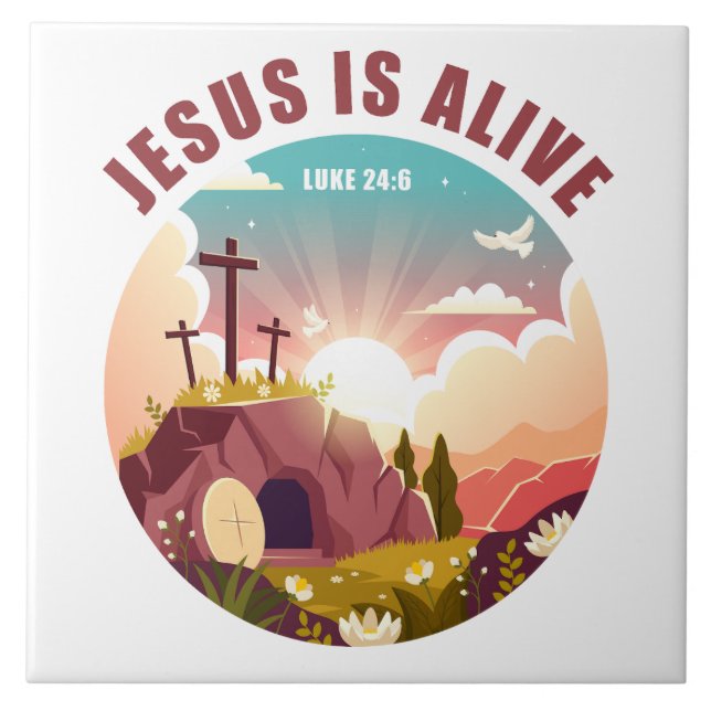 Azulejo De Cerâmica Páscoa de Páscoa Cristã Jesus Vazio Túmulo e Cruz (Frente)