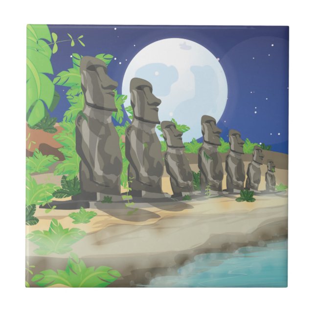 Azulejo De Cerâmica Páscoa Island Moai (Frente)