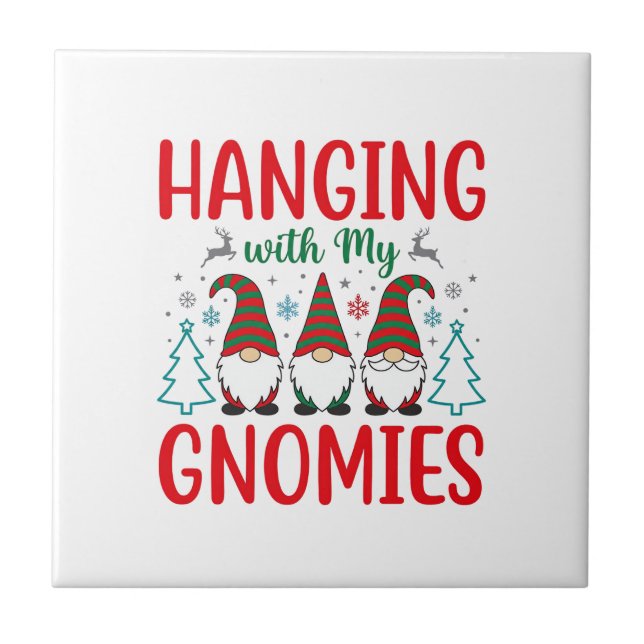 Azulejo De Cerâmica Passando o Natal com Meus Gnomos (Frente)