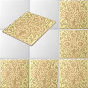 Azulejo De Cerâmica Pássaro Antigo em Padrão de Friso de Videira Flora