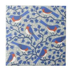 Azulejo De Cerâmica Pássaro Azul e Artes e Ofícios de Flores Silvestre