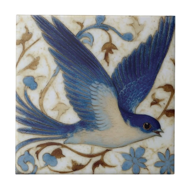 Azulejo De Cerâmica Pássaro Azul em Voo (Frente)