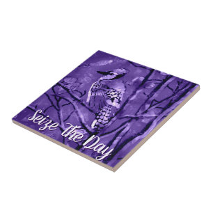 Azulejo De Cerâmica Pássaro Azul Garça Roxo Arte Abstrata Personalizad