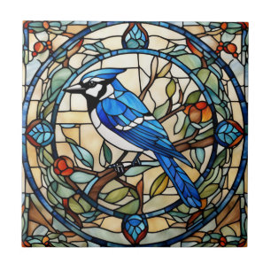 Azulejo De Cerâmica Pássaro Azul Jay Faux Estido De Vidro Bluejay