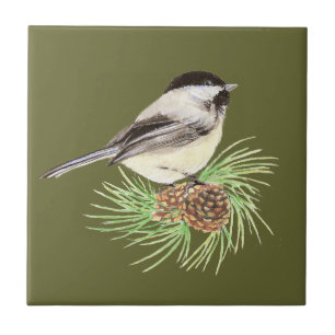 Azulejo De Cerâmica Pássaro bonito do Chickadee, natureza, animais