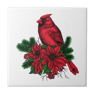 Azulejo De Cerâmica Pássaro cardeal, ilustração de Natal