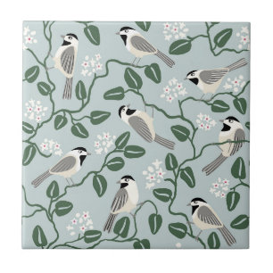 Azulejo De Cerâmica Pássaro Chickadee Artes e Ofícios de Flores Silves
