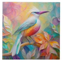 Azulejo De Cerâmica Pássaro da fantasia vermelho-rosa-bico