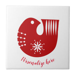 Azulejo De Cerâmica Pássaro de arte popular da Scandi