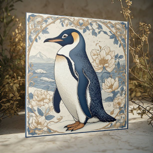 Azulejo De Cerâmica Pássaro de Gelo Art Nouveau Pinguim Geleiras Polar