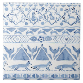 Azulejo De Cerâmica Pássaro do Coelho da Raposa-Raposa (Ikat Patterat)